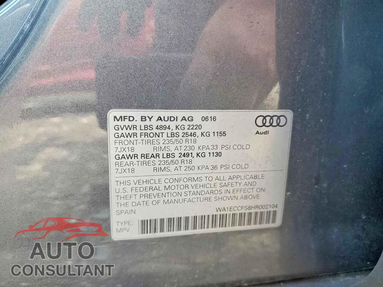 AUDI Q3 2017 - WA1ECCFS8HR002104