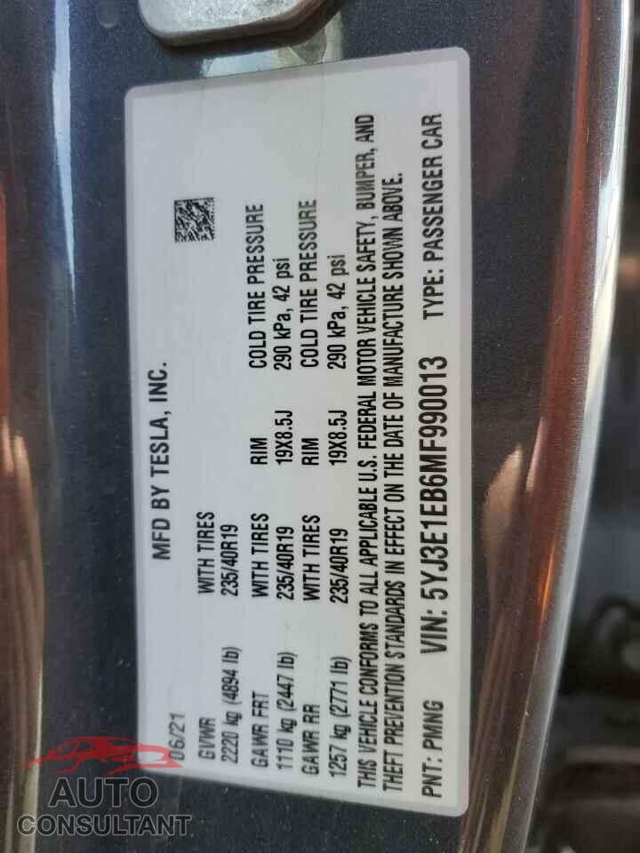 TESLA MODEL 3 2021 - 5YJ3E1EB6MF990013