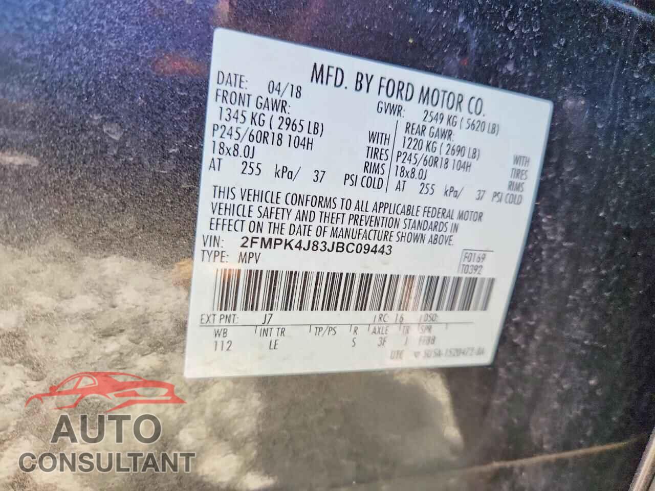FORD EDGE 2018 - 2FMPK4J83JBC09443
