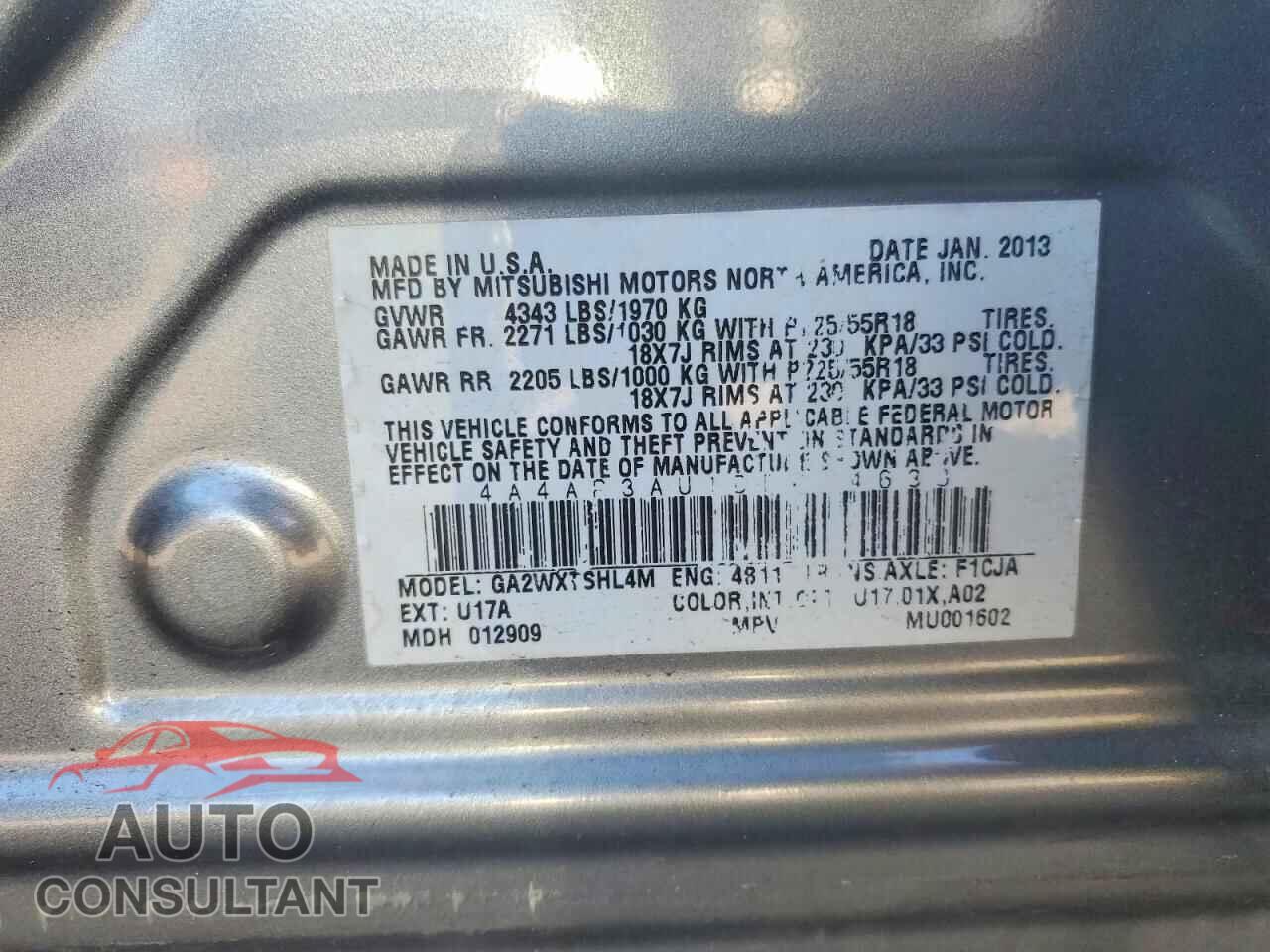MITSUBISHI OUTLANDER 2013 - 4A4AP3AU1DE014638