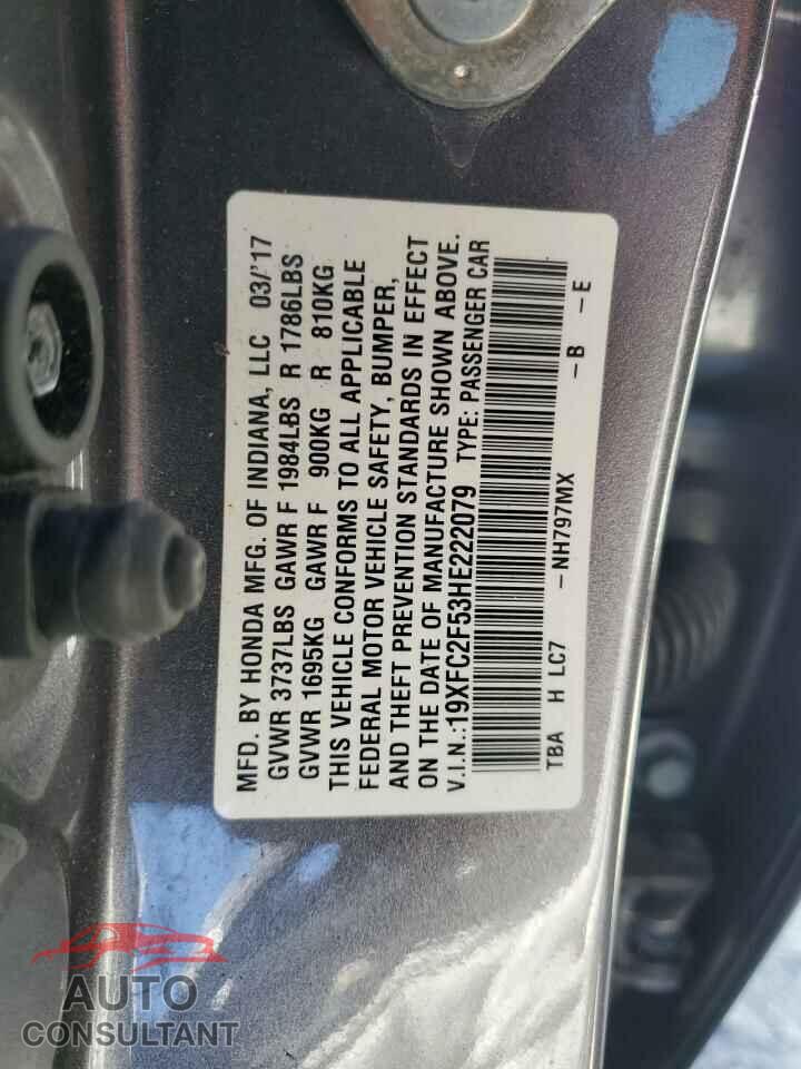 HONDA CIVIC 2017 - 19XFC2F53HE222079