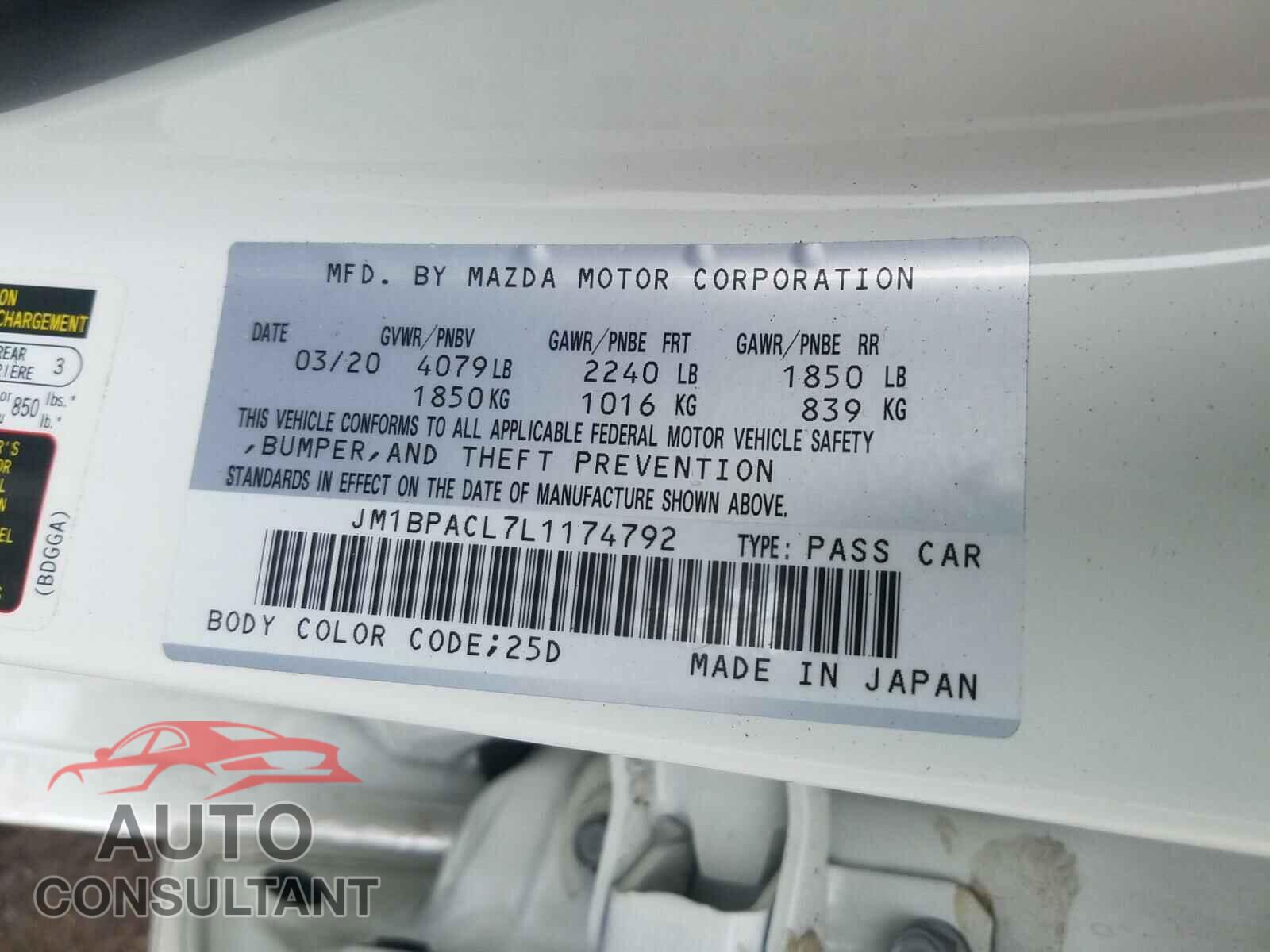 MAZDA 3 2020 - JM1BPACL7L1174792