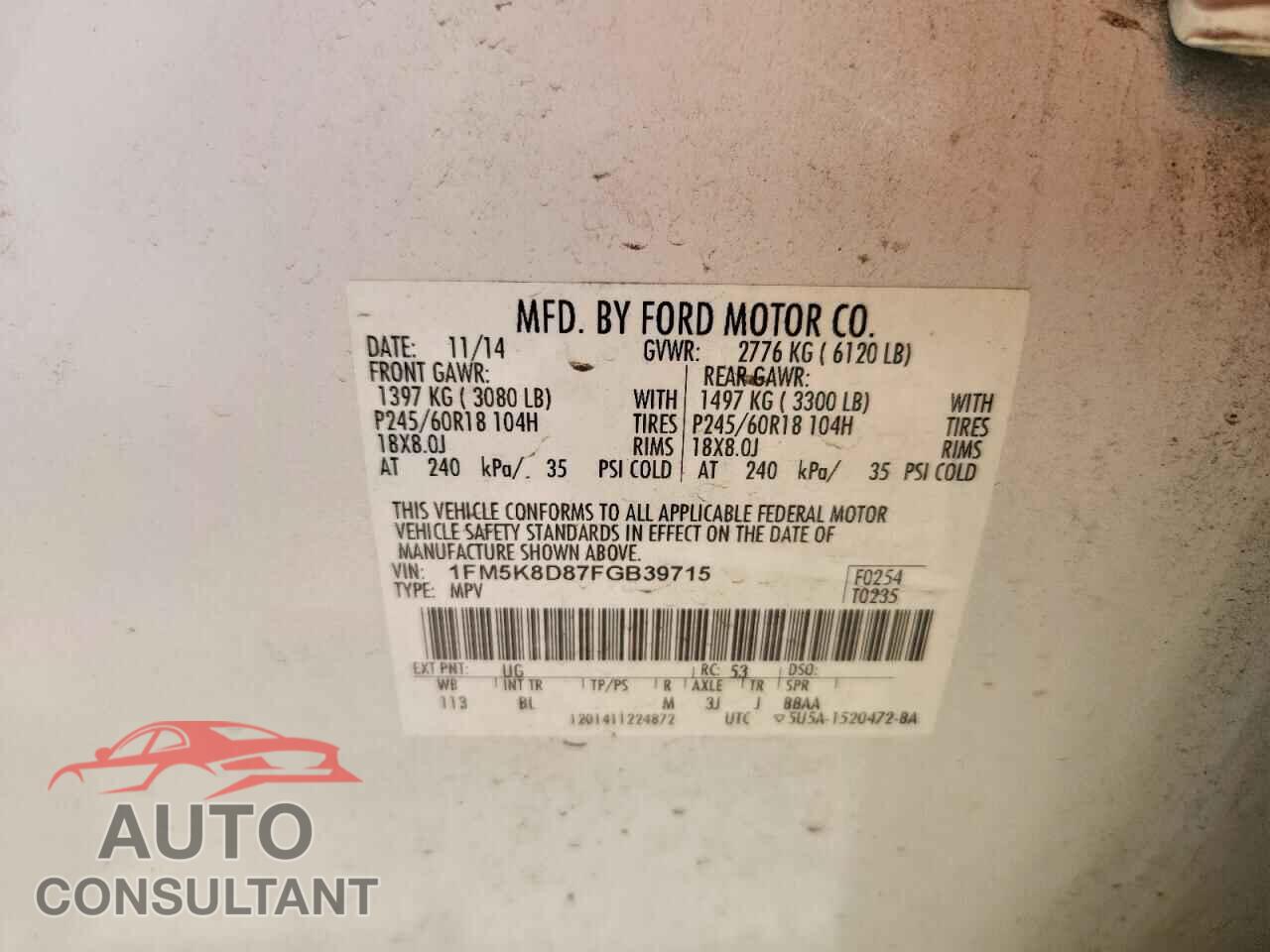 FORD EXPLORER 2015 - 1FM5K8D87FGB39715