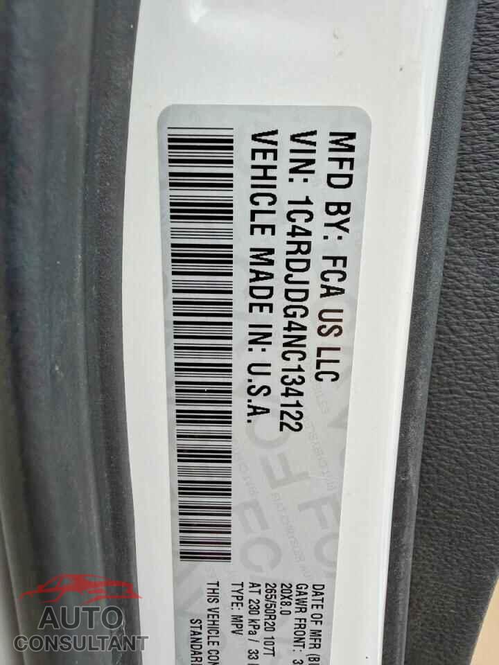 DODGE DURANGO 2022 - 1C4RDJDG4NC134122