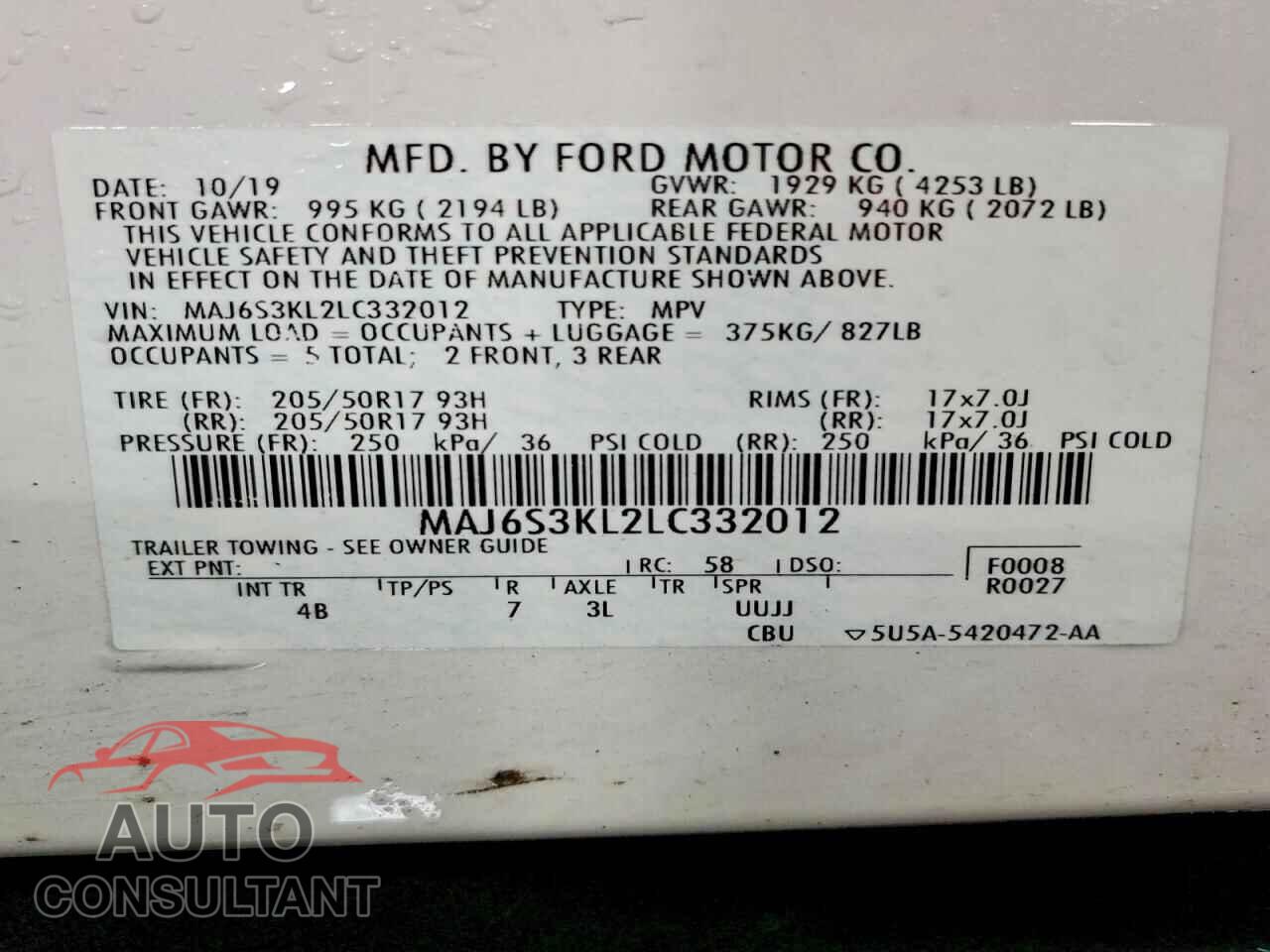 FORD ECOSPORT 2020 - MAJ6S3KL2LC332012