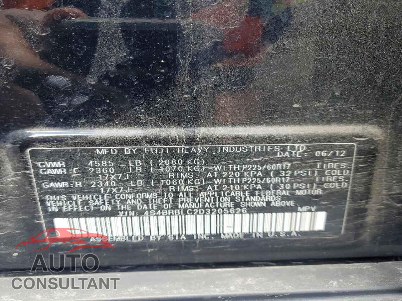 SUBARU OUTBACK 2013 - 4S4BRBLC2D3205626