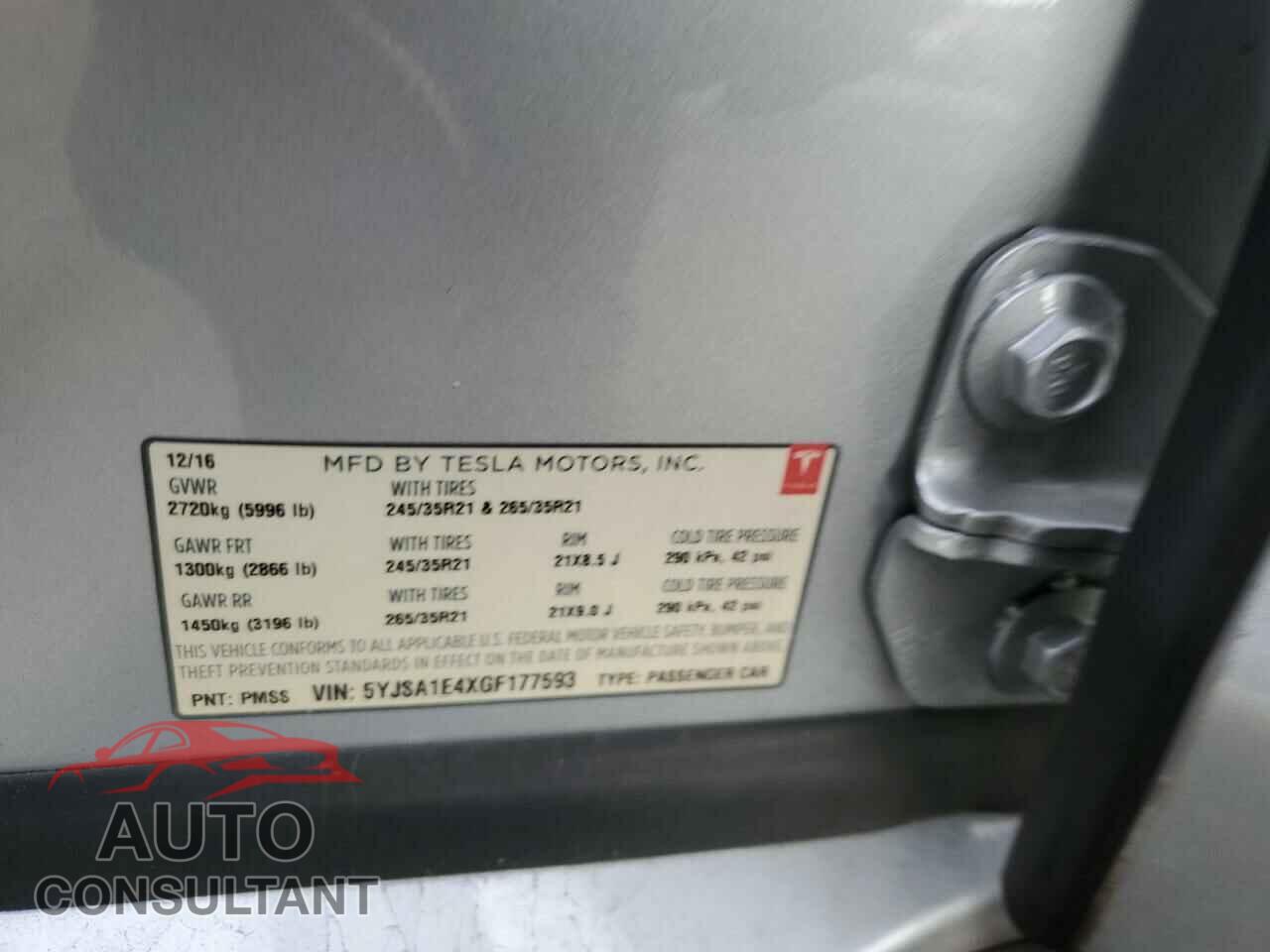 TESLA MODEL S 2016 - 5YJSA1E4XGF177593