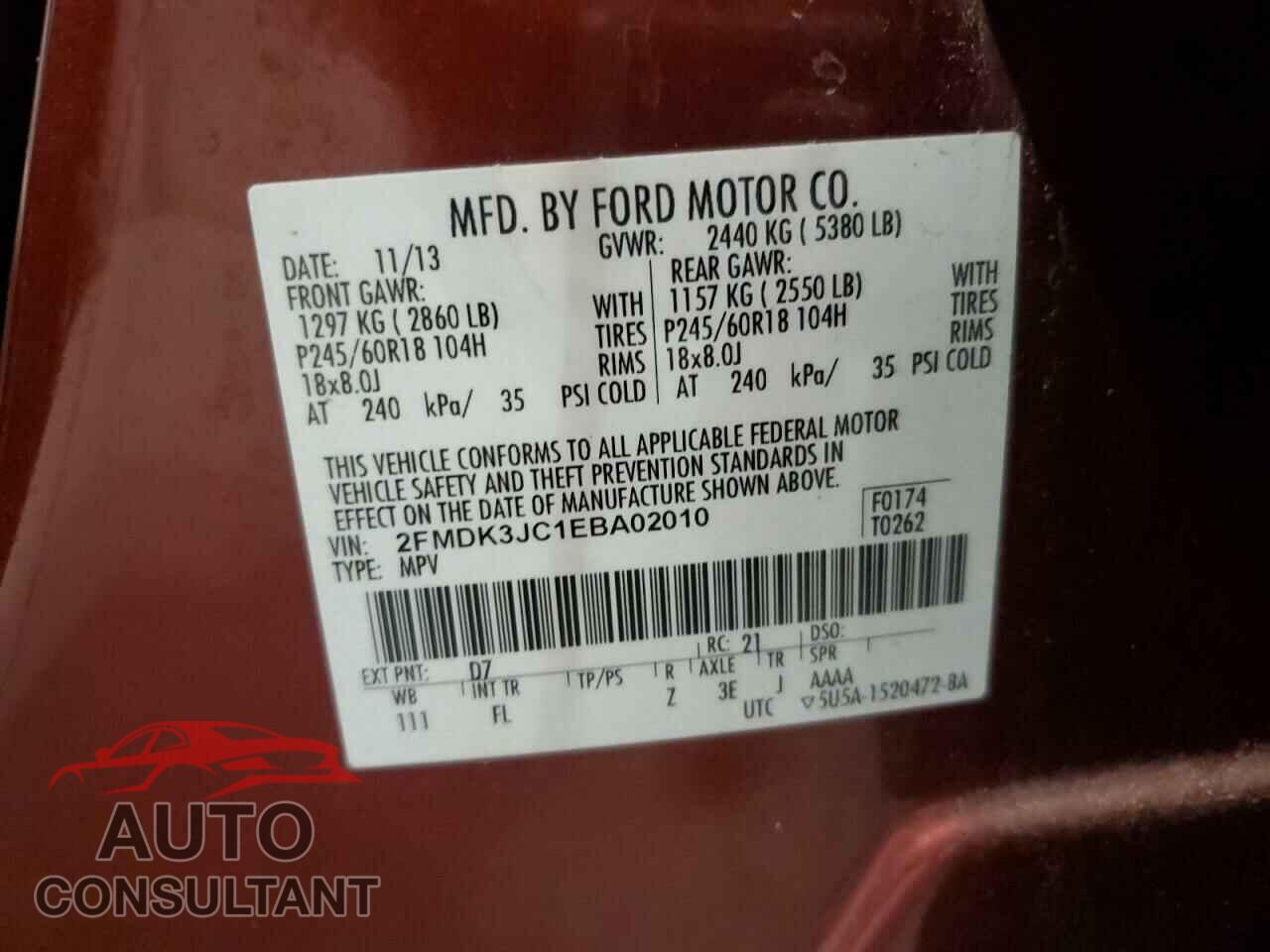 FORD EDGE 2014 - 2FMDK3JC1EBA02010