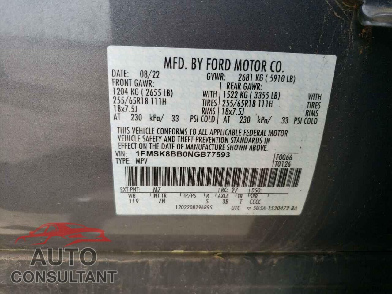 FORD EXPLORER 2022 - 1FMSK8BB0NGB77593