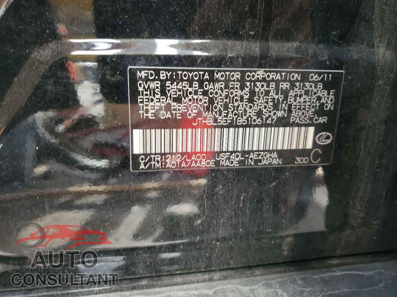 LEXUS LS460 2011 - JTHBL5EF1B5106147