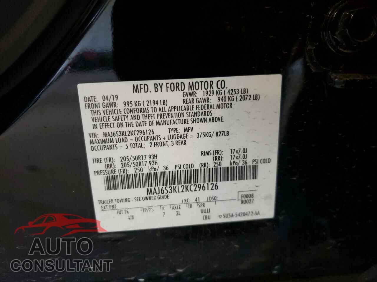 FORD ECOSPORT 2019 - MAJ6S3KL2KC296126