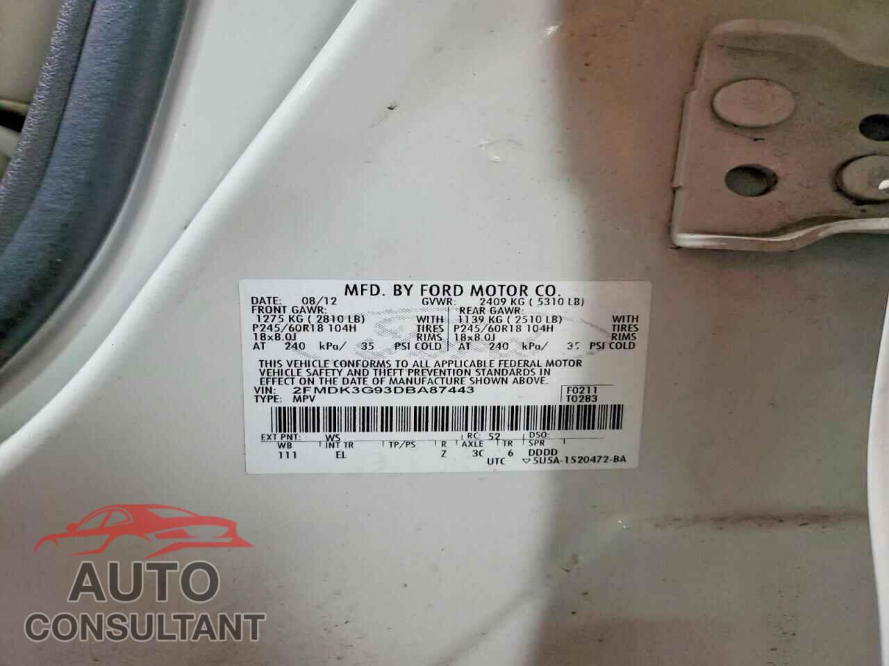 FORD EDGE 2013 - 2FMDK3G93DBA87443