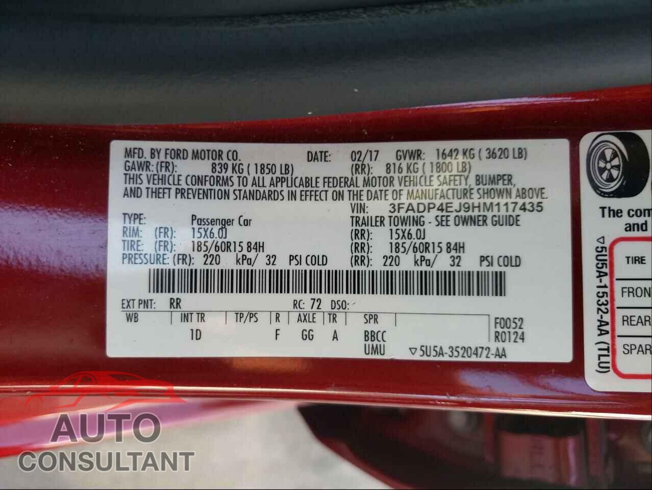 FORD FIESTA 2017 - 3FADP4EJ9HM117435