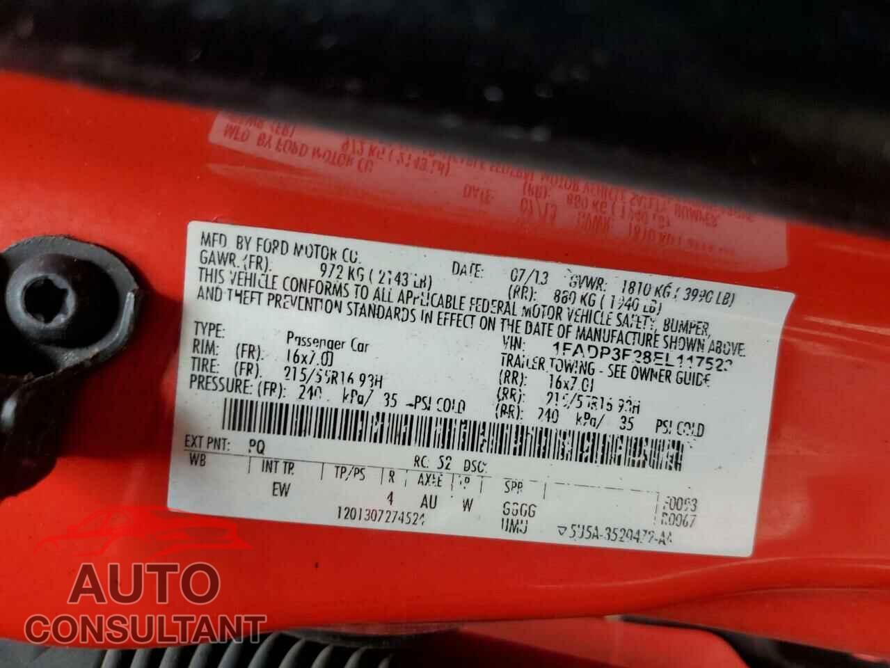 FORD FOCUS 2014 - 1FADP3F28EL117523