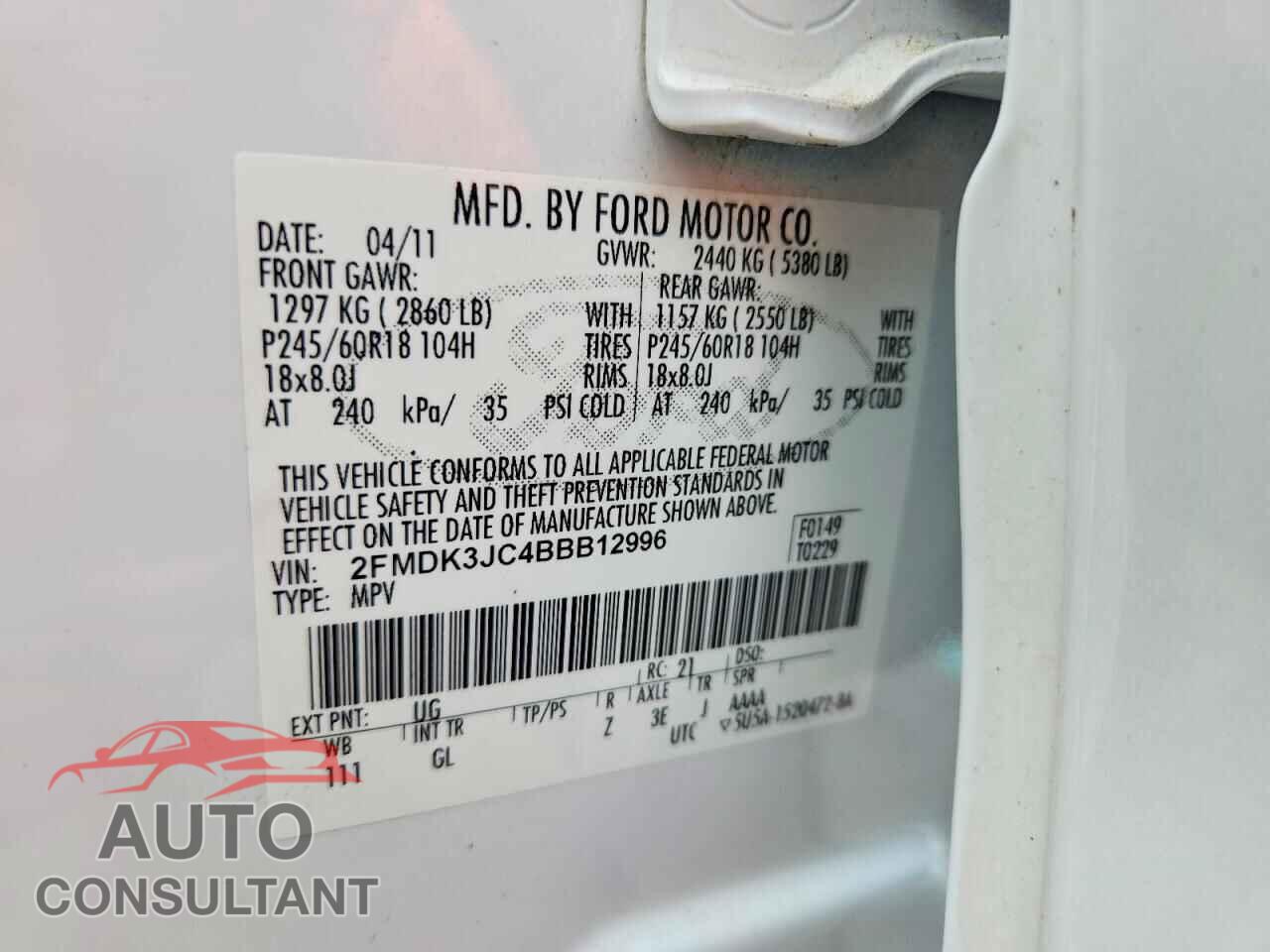 FORD EDGE 2011 - 2FMDK3JC4BBB12996