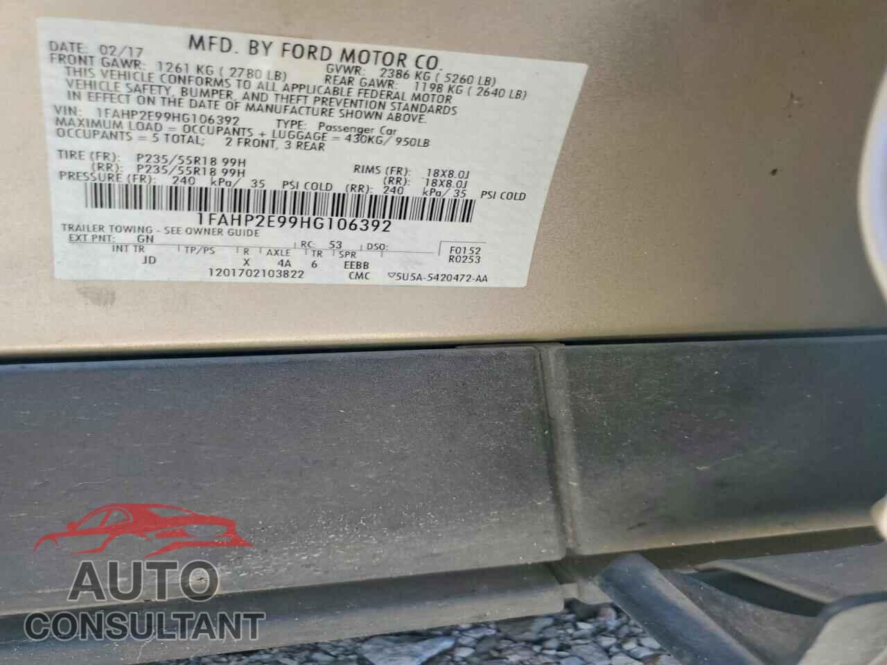 FORD TAURUS 2017 - 1FAHP2E99HG106392