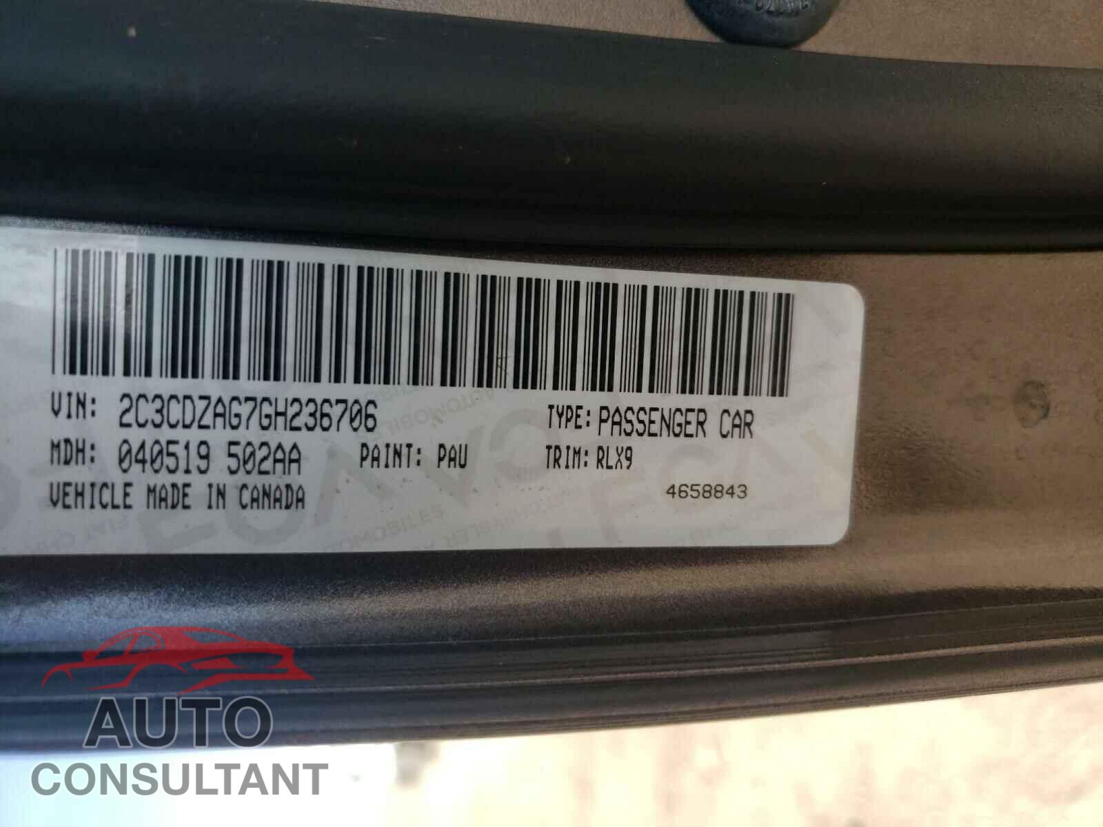 DODGE CHALLENGER 2016 - 2C3CDZAG7GH236706