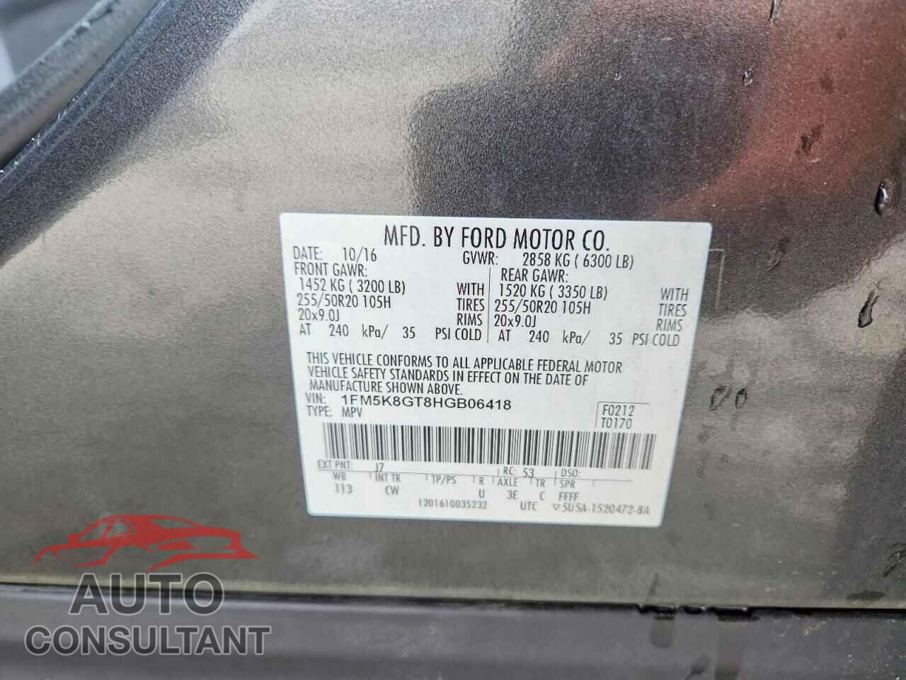 FORD EXPLORER 2017 - 1FM5K8GT8HGB06418