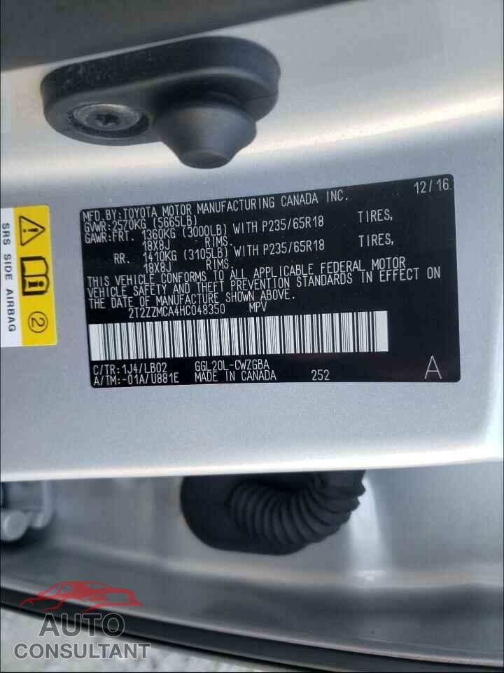 LEXUS RX350 2017 - 2T2ZZMCA4HC048350