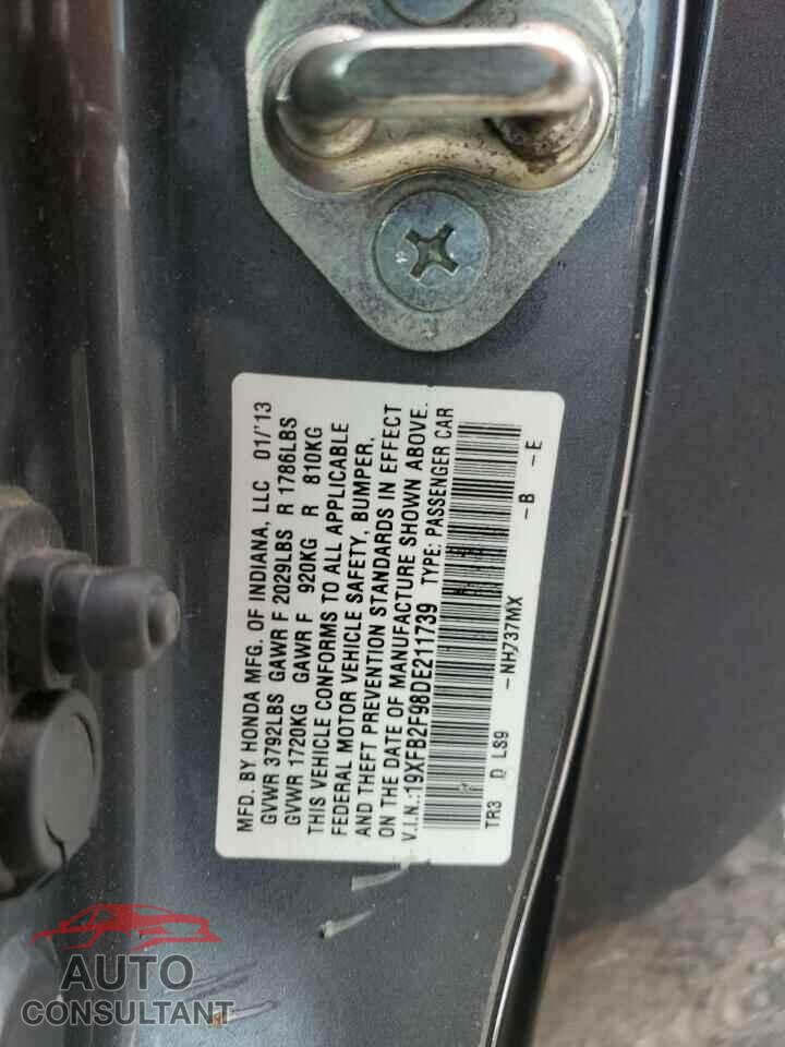 HONDA CIVIC 2013 - 19XFB2F98DE211739