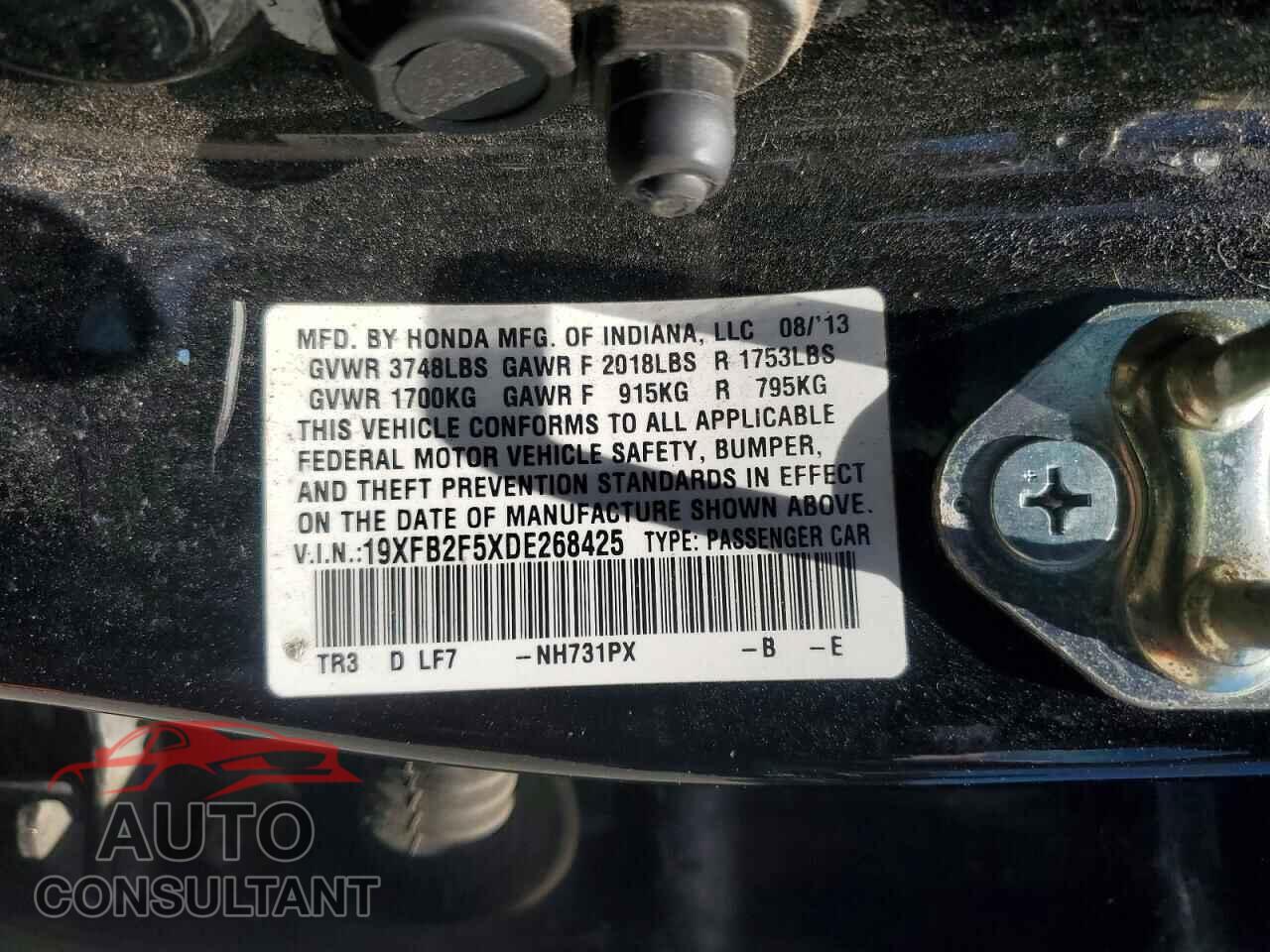 HONDA CIVIC 2013 - 19XFB2F5XDE268425