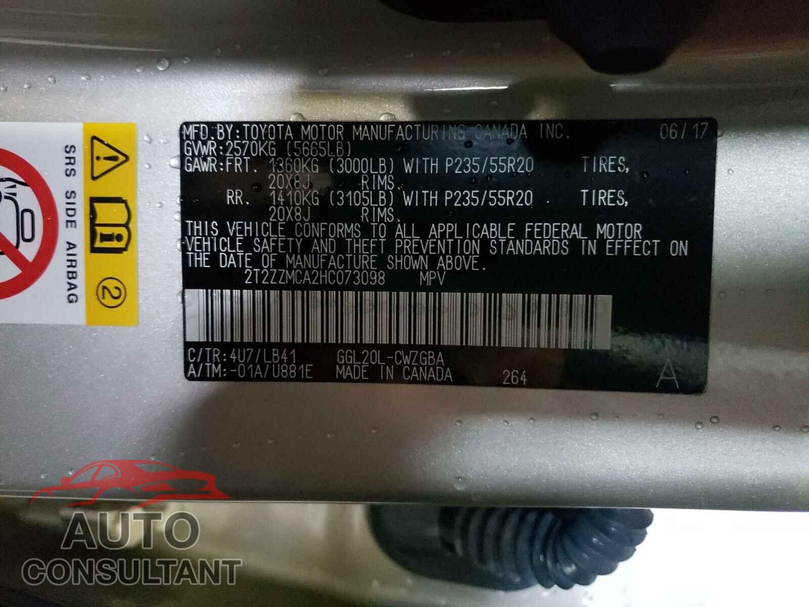 LEXUS RX350 2017 - 2T2ZZMCA2HC073098