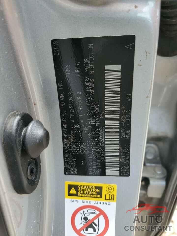 TOYOTA HIGHLANDER 2019 - 5TDKZRFH7KS559853