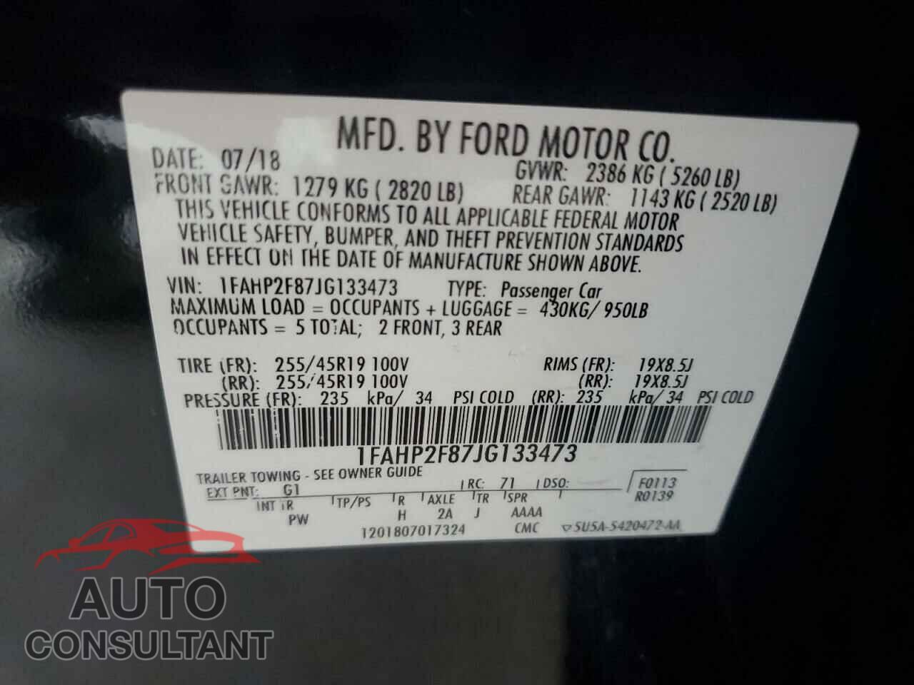 FORD TAURUS 2018 - 1FAHP2F87JG133473
