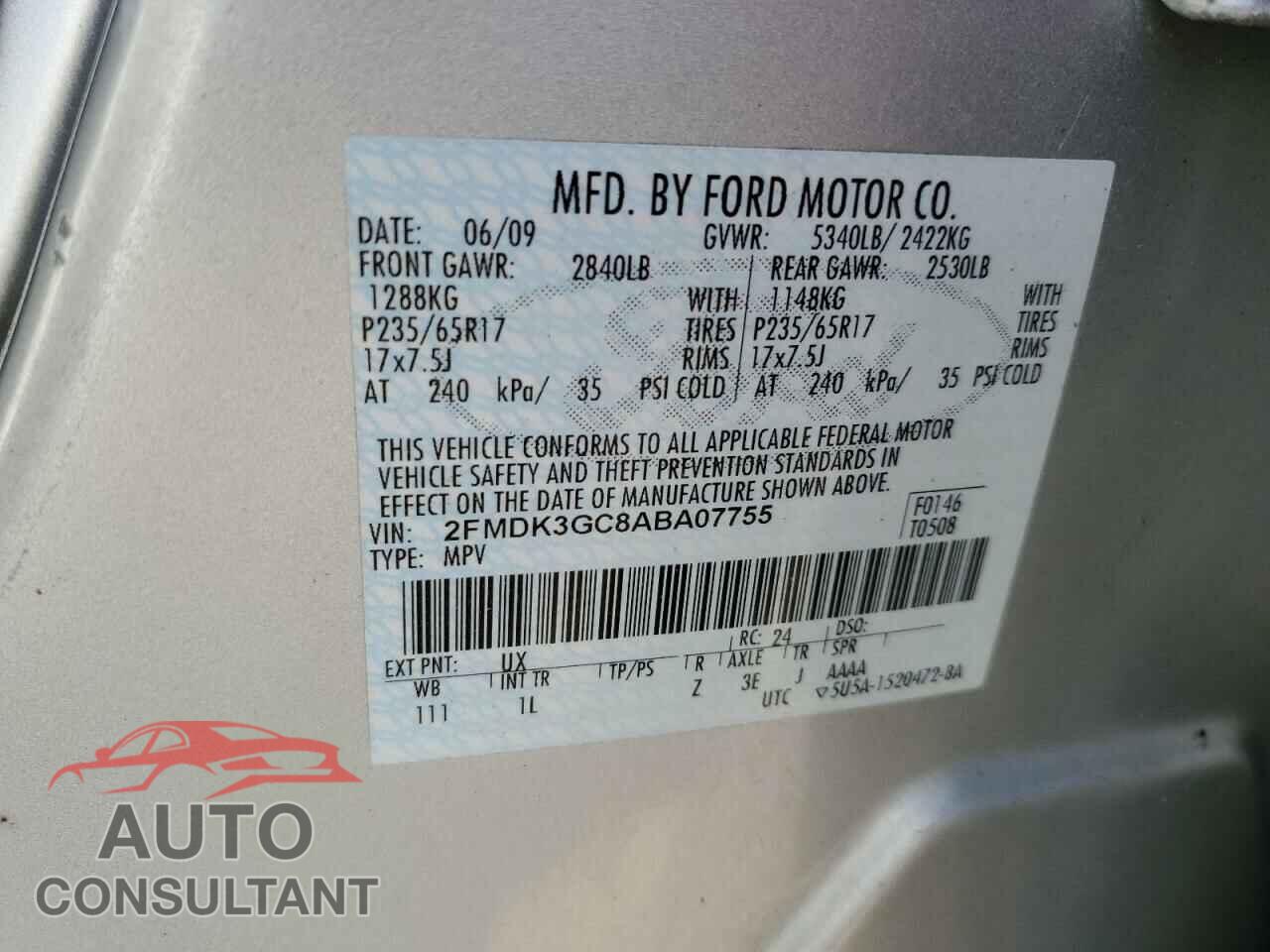 FORD EDGE 2010 - 2FMDK3GC8ABA07755