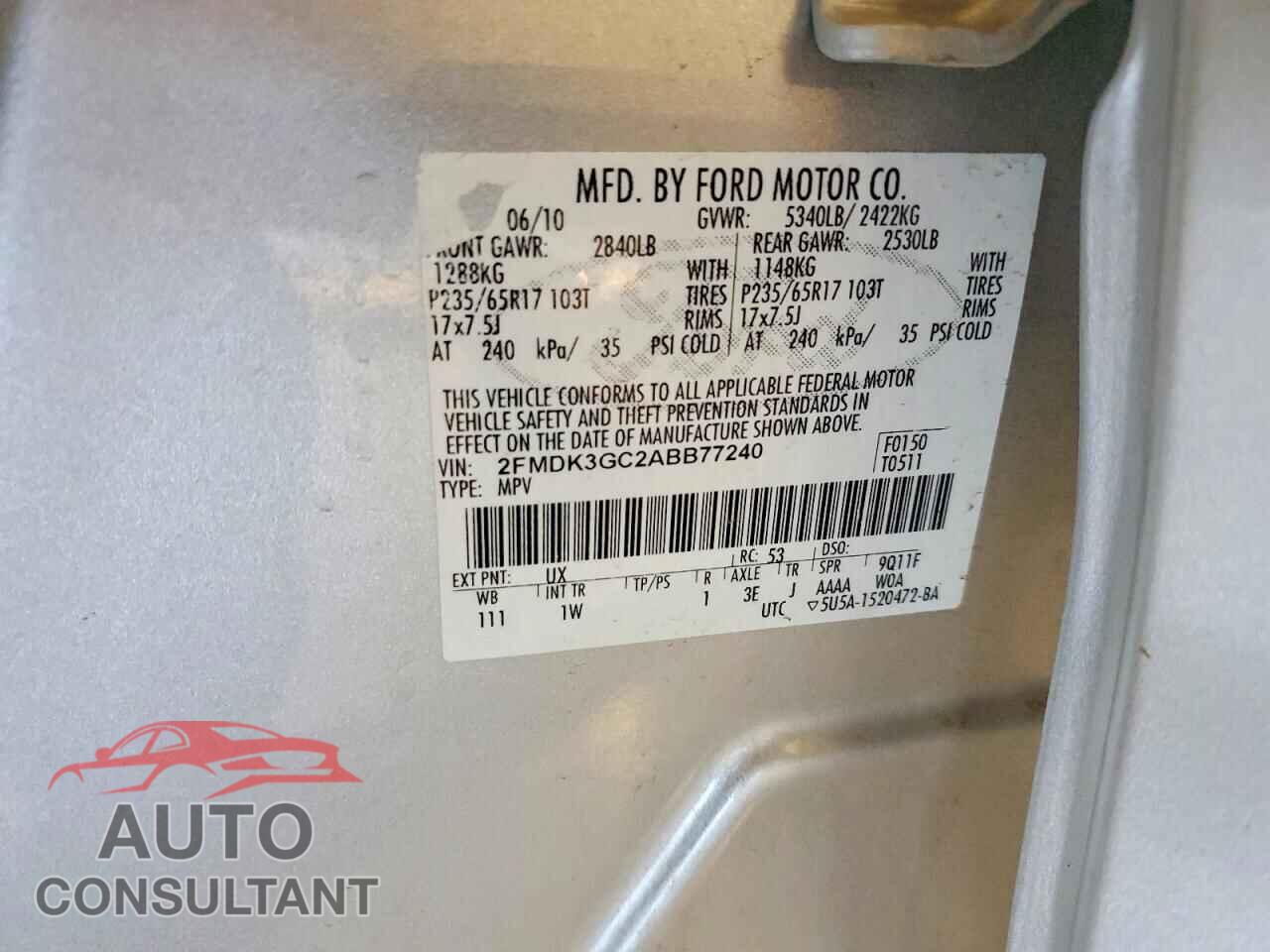 FORD EDGE 2010 - 2FMDK3GC2ABB77240