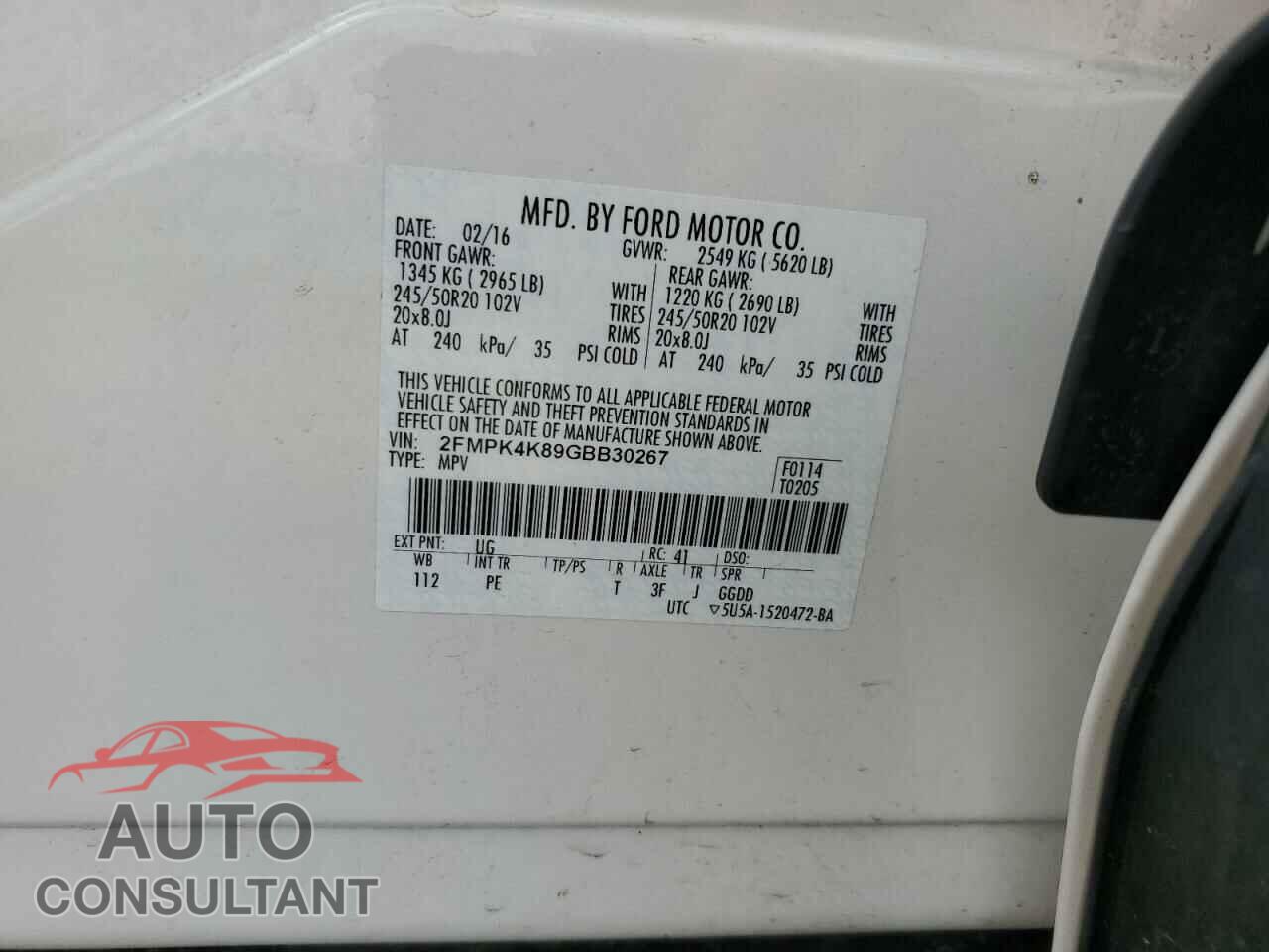 FORD EDGE 2016 - 2FMPK4K89GBB30267
