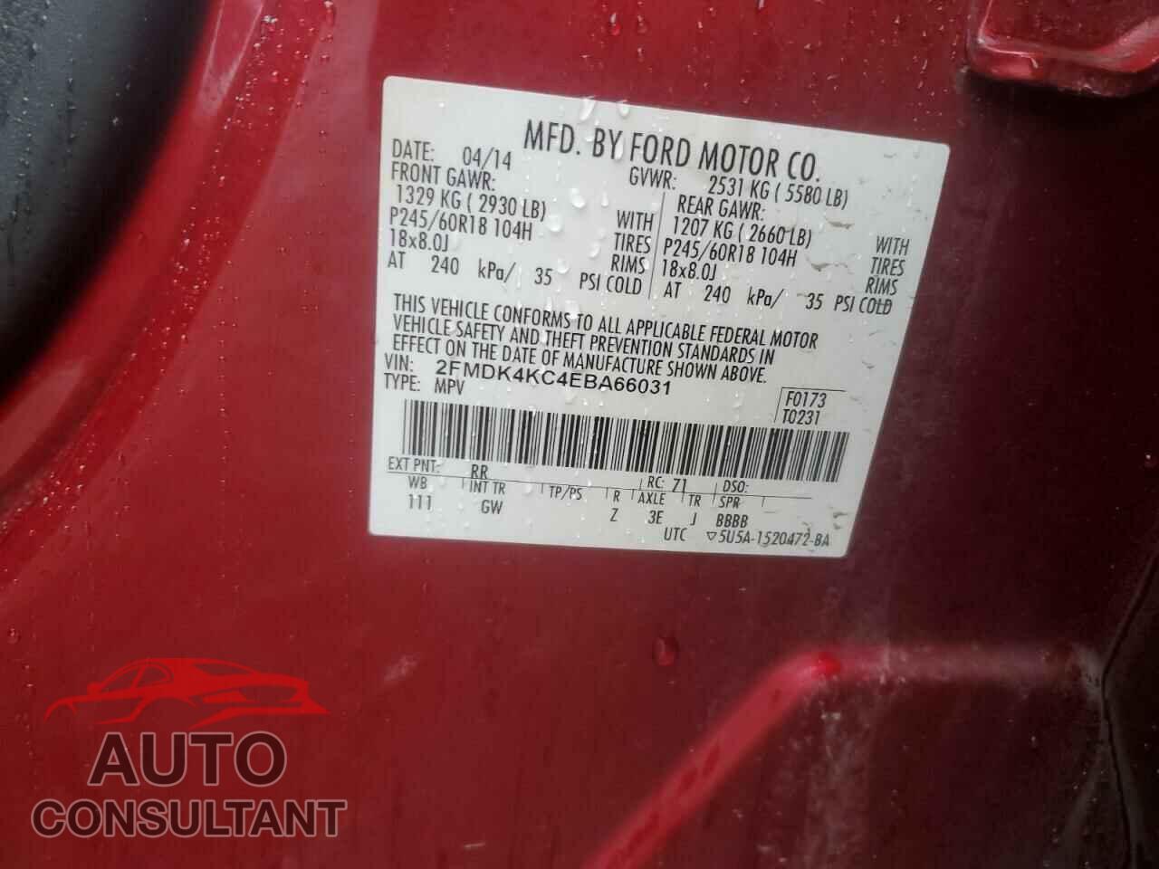 FORD EDGE 2014 - 2FMDK4KC4EBA66031
