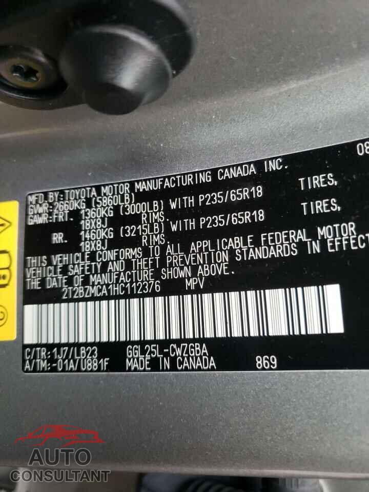 LEXUS RX350 2017 - 2T2BZMCA1HC112376