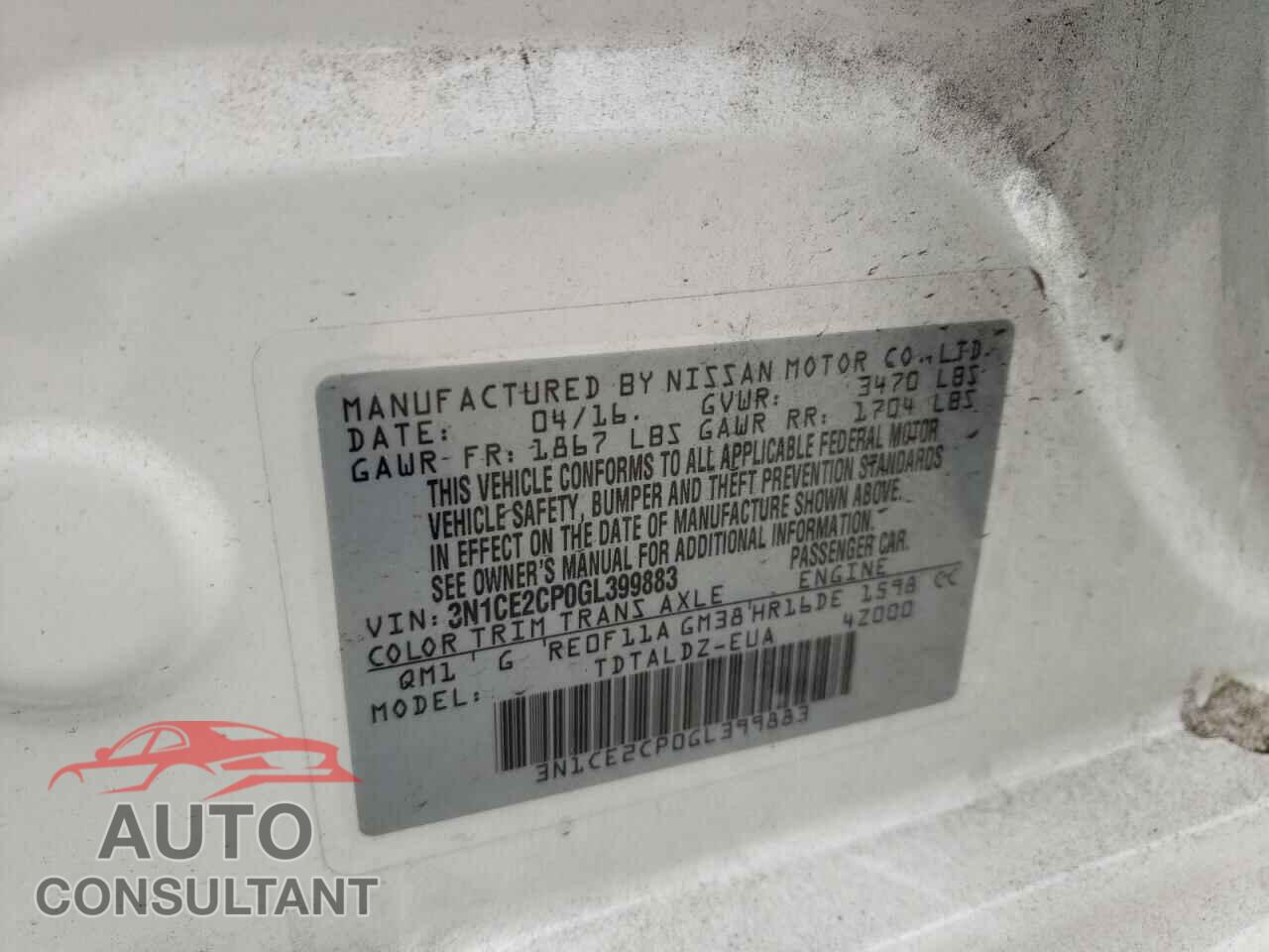 NISSAN VERSA 2016 - 3N1CE2CP0GL399883