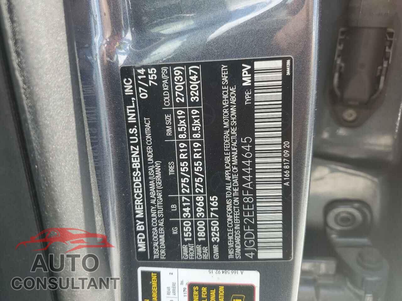 MERCEDES-BENZ GL-CLASS 2015 - 4JGDF2EE8FA444645