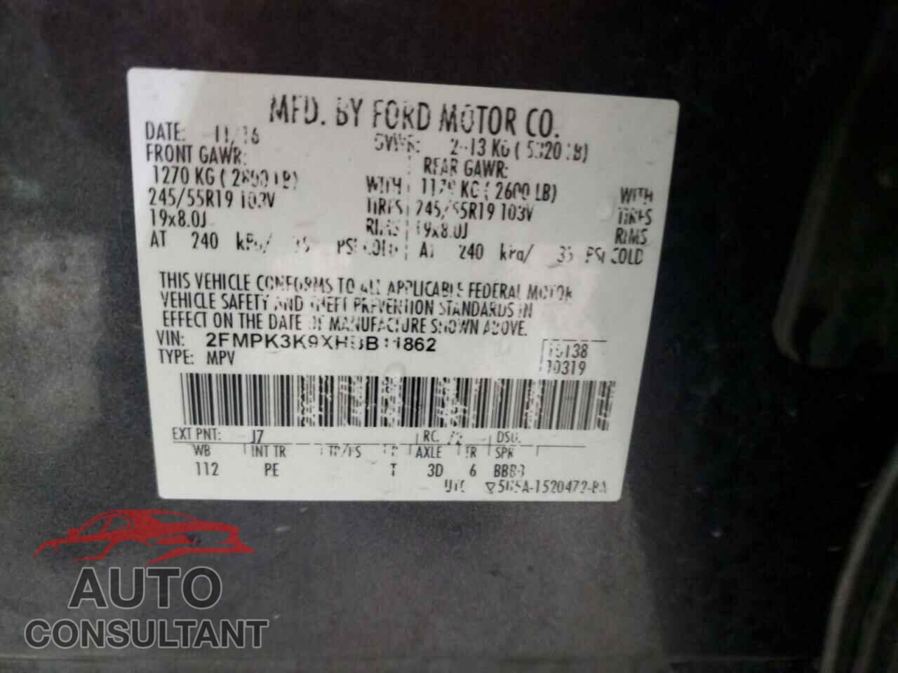 FORD EDGE 2017 - 2FMPK3K9XHBB11862