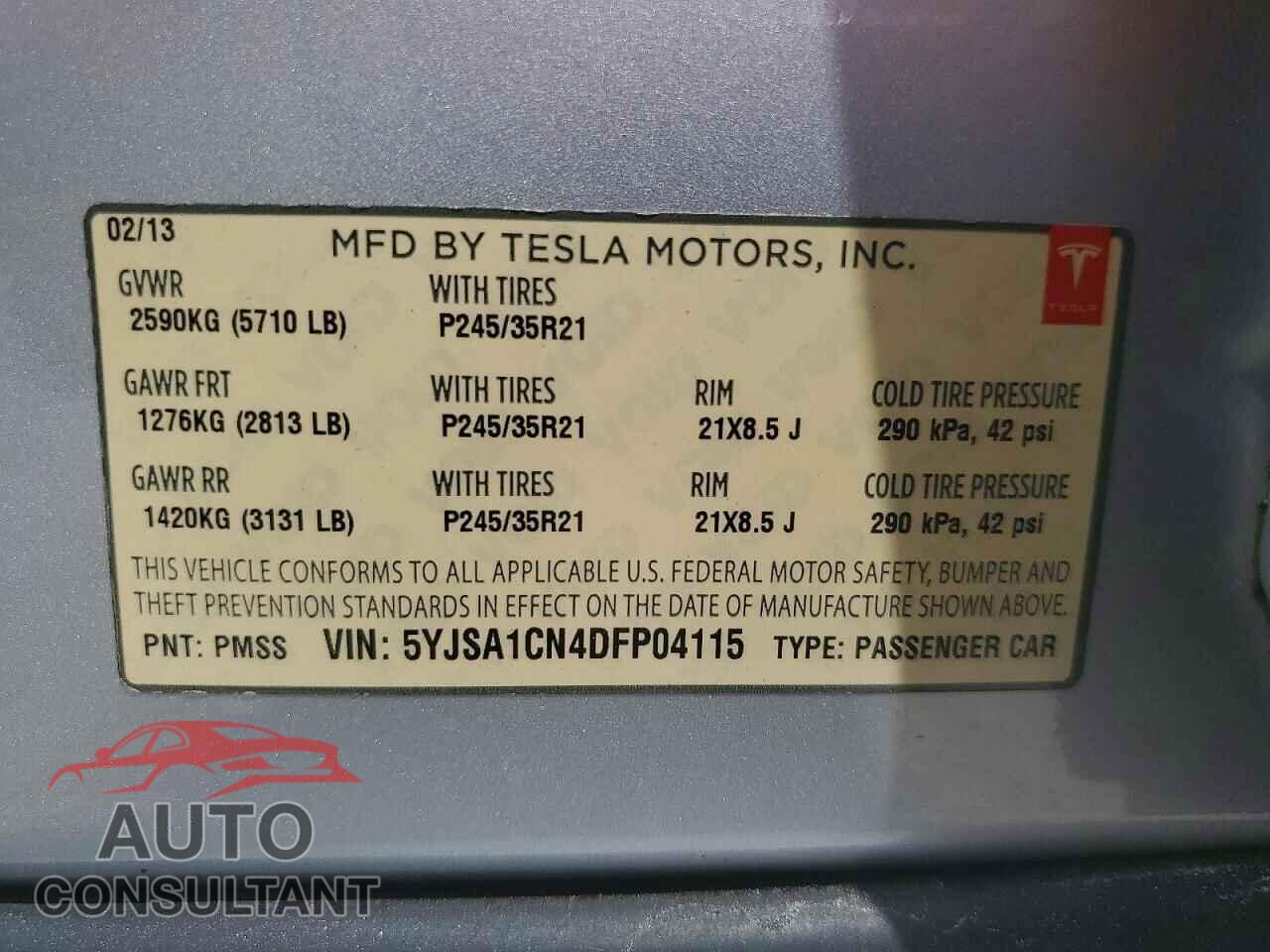 TESLA MODEL S 2013 - 5YJSA1CN4DFP04115