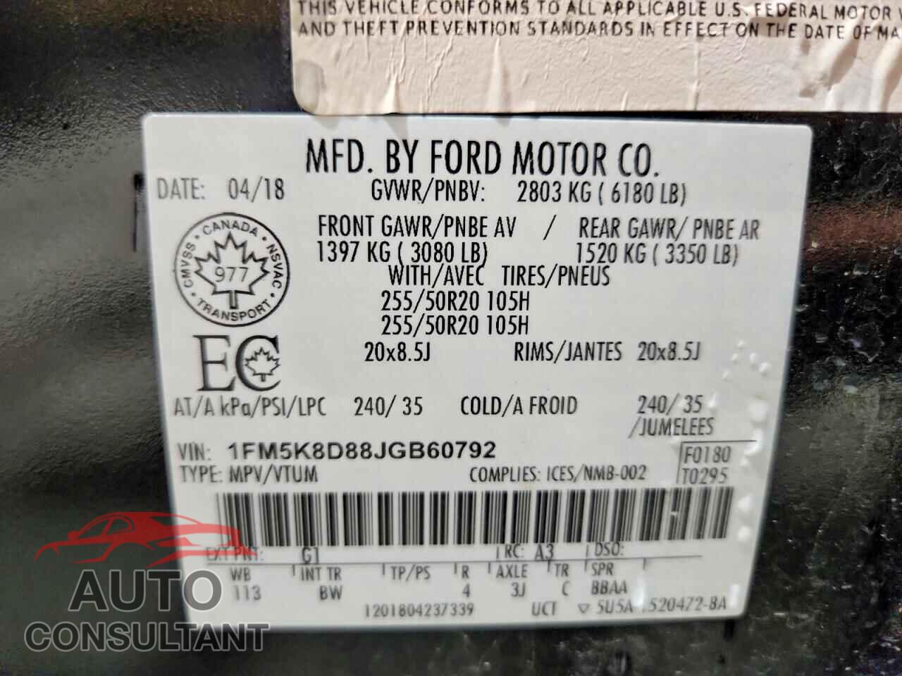 FORD EXPLORER 2018 - 1FM5K8D88JGB60792