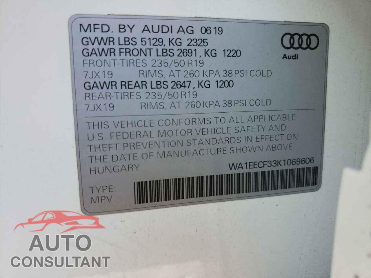 AUDI Q3 2019 - WA1EECF33K1069606