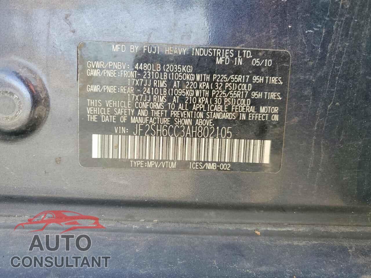 SUBARU FORESTER 2010 - JF2SH6CC3AH802105