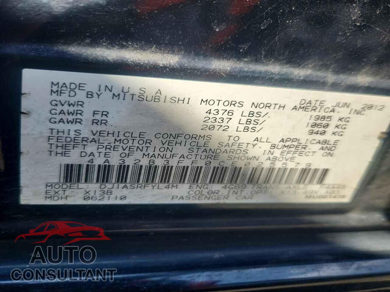 MITSUBISHI GALANT 2012 - 4A32B3FF0CE025579