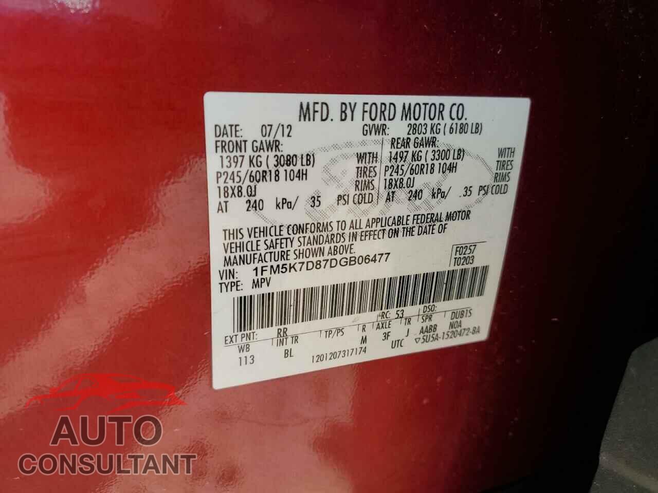 FORD EXPLORER 2013 - 1FM5K7D87DGB06477