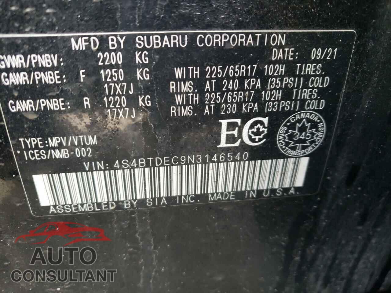 SUBARU OUTBACK 2022 - 4S4BTDEC9N3146540
