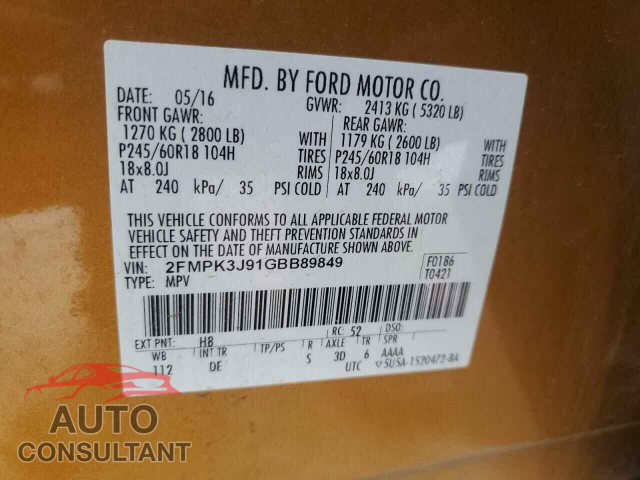 FORD EDGE 2016 - 2FMPK3J91GBB89849