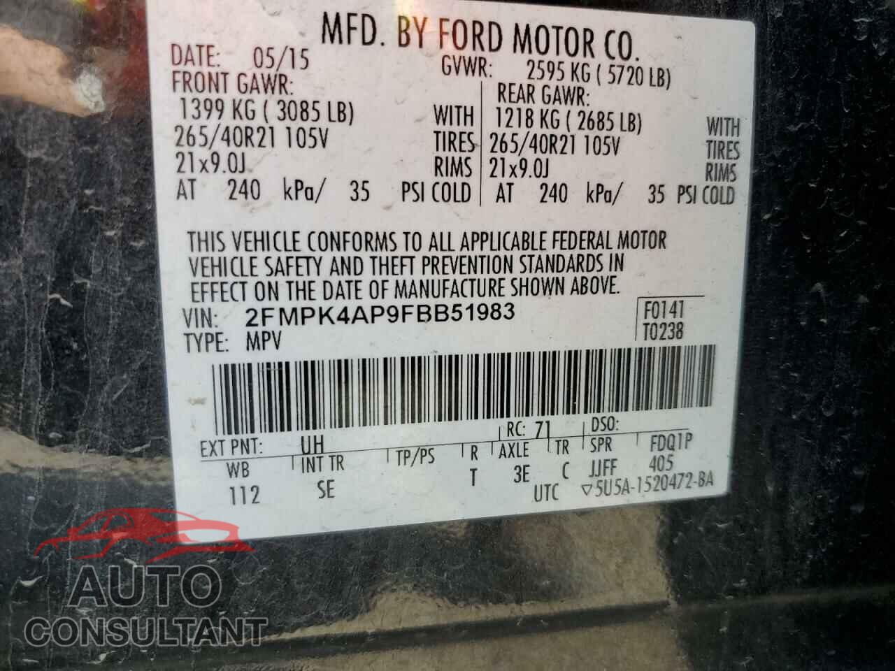 FORD EDGE 2015 - 2FMPK4AP9FBB51983