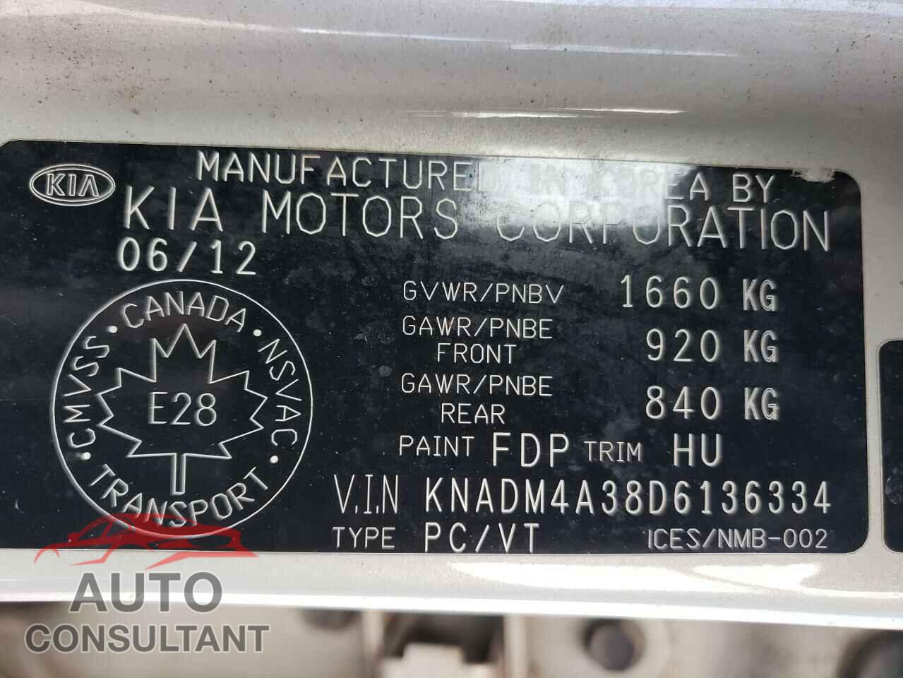 KIA RIO 2013 - KNADM4A38D6136334