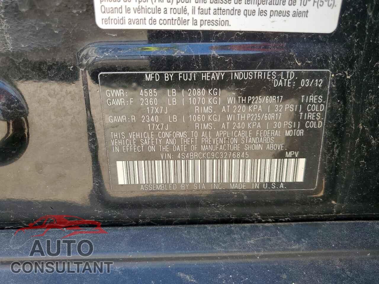 SUBARU OUTBACK 2012 - 4S4BRCKC9C3276845