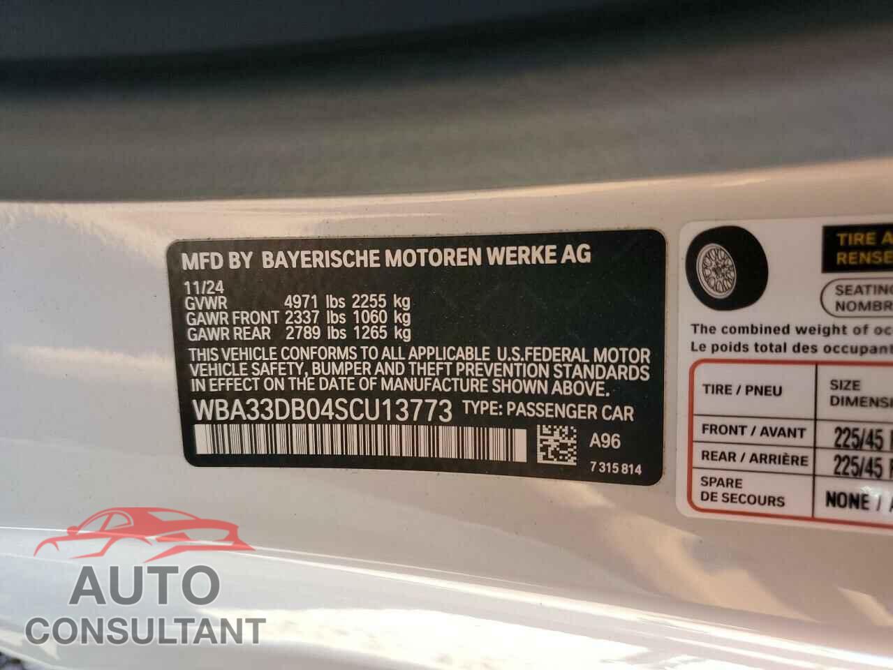 BMW 4 SERIES 2025 - WBA33DB04SCU13773