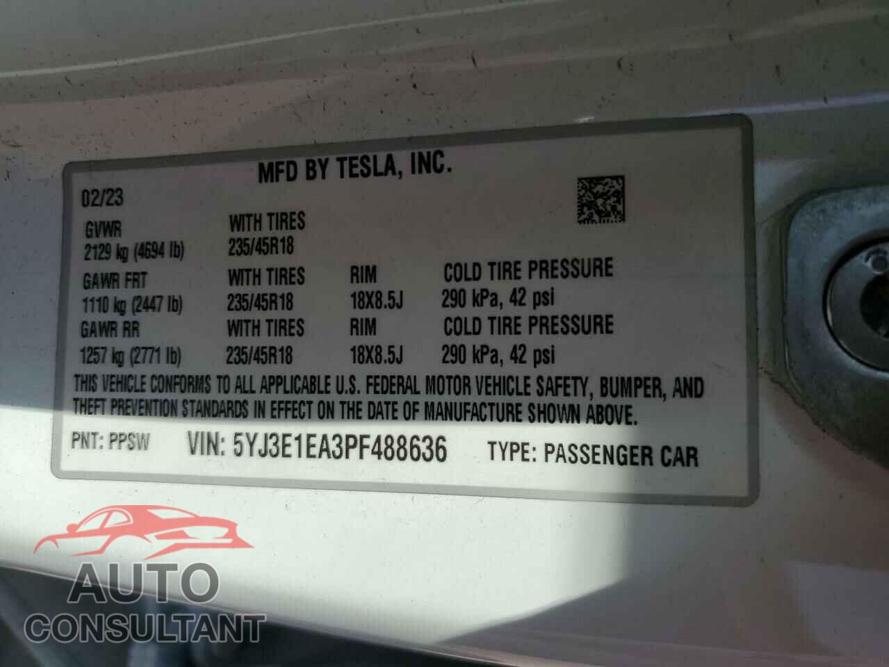 TESLA MODEL 3 2023 - 5YJ3E1EA3PF488636