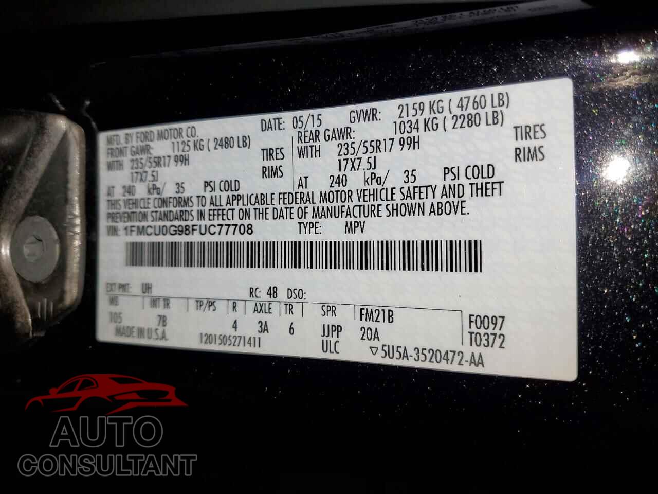 FORD ESCAPE 2015 - 1FMCU0G98FUC77708